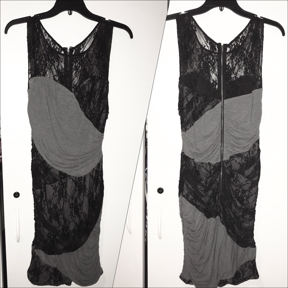 SOLD! Tracy Reese black lace & grey body con dress